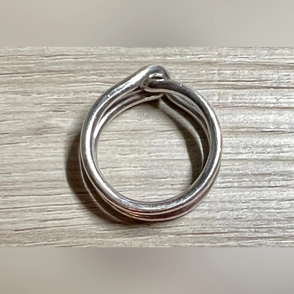 Designer Signed M Sterling Silver Modernist Linked Dual Band Ring, Size 6